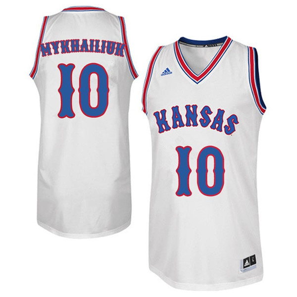 Men #10 Sviatoslav Mykhailiuk Kansas Jayhawks College Basketball Jerseys Sale-White